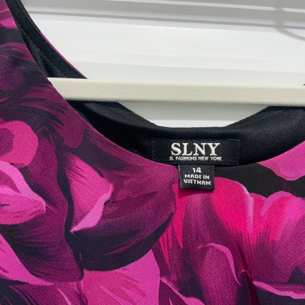 SLNY Womens Floral Flutter Party Sheath Chiffon Dress Black Red Pink Purple 14 - Picture 4 of 5